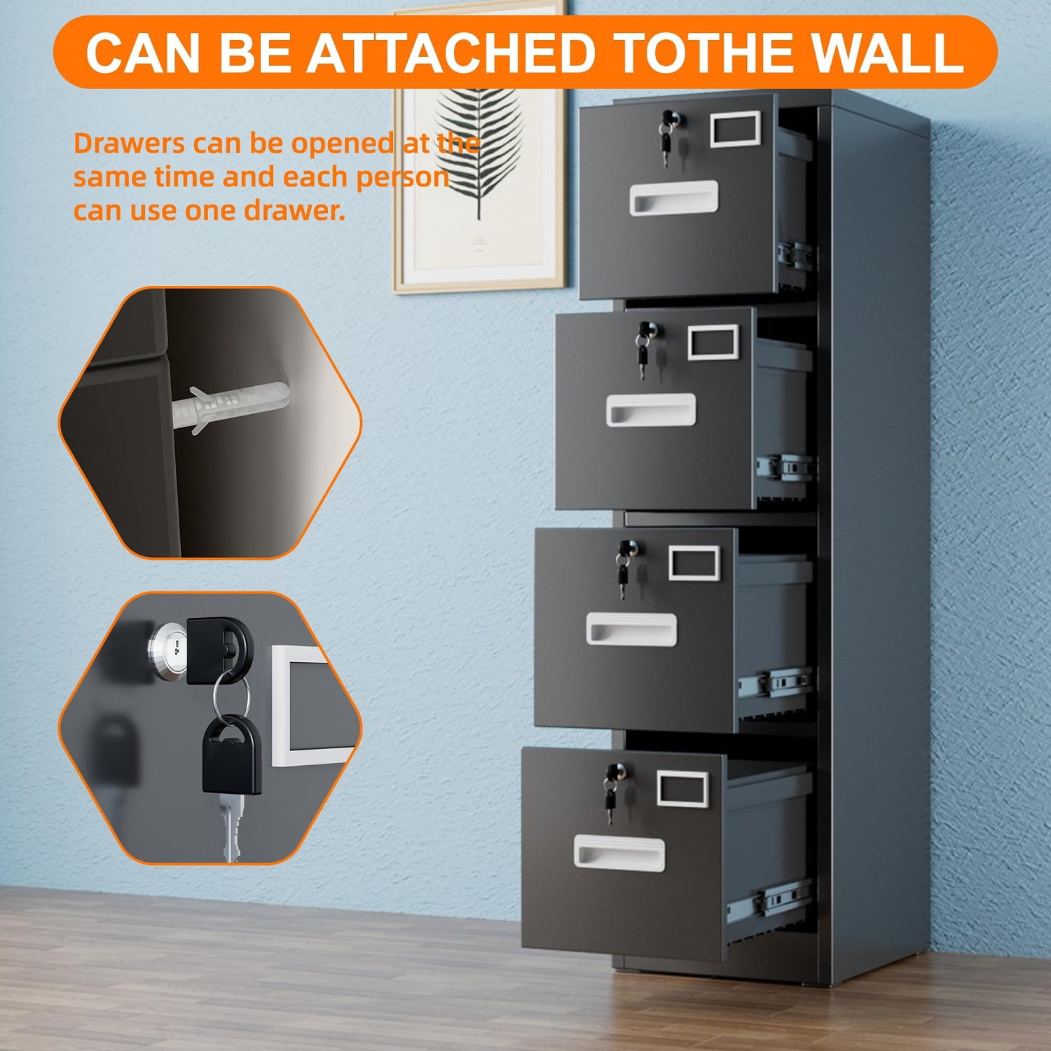 OCHAPA Metal Vertical File Cabinet with Lock,File Storage Cabinet with 4 Drawer for Letter,Legal,14.96" W x 17.72" D x 55.2" H, Assembly Required