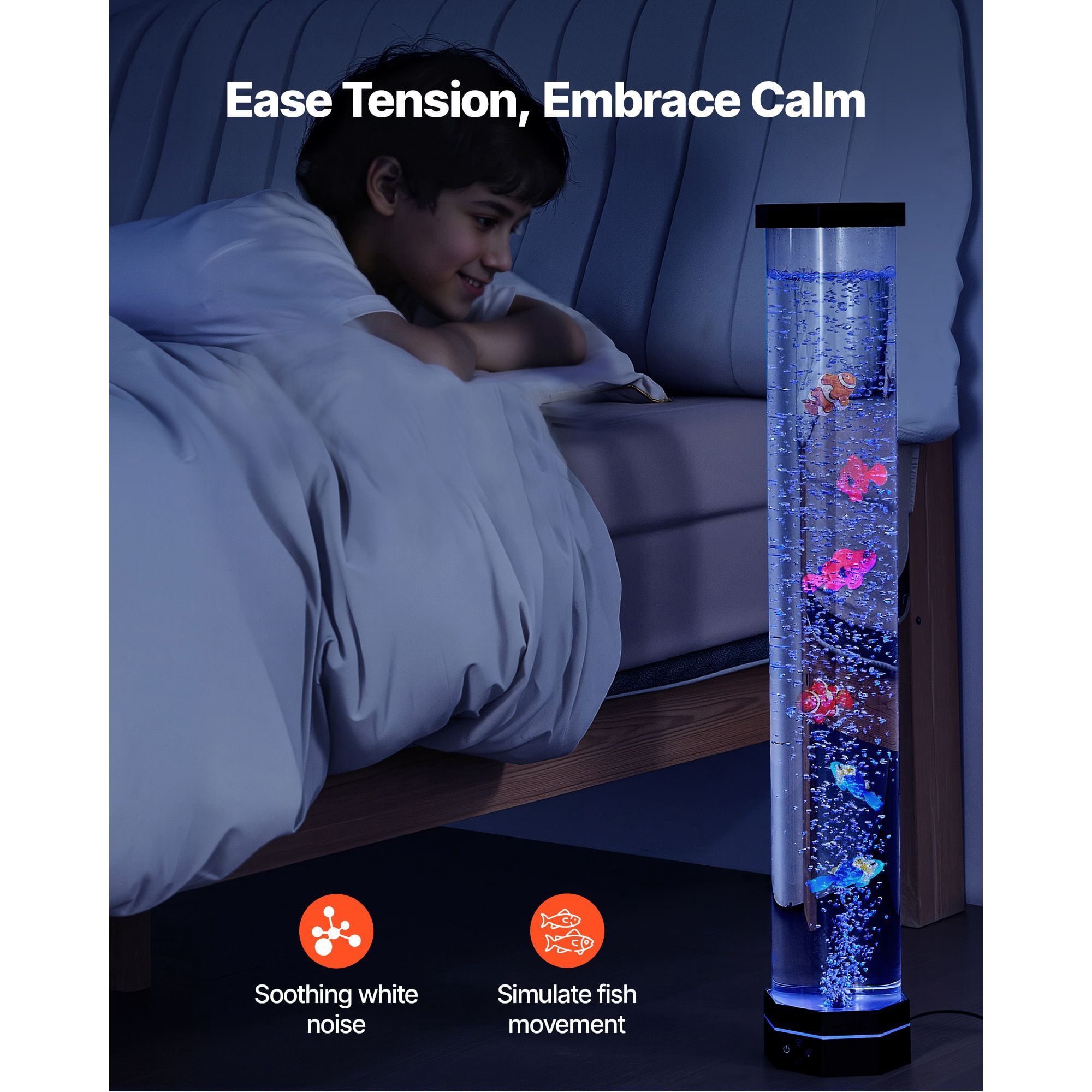 Bubble Lamp Floor-Standing 32 Inch 16 Color Remote Control Anti-Tip 40-45dB for Autism ADHD Anxiety Relief