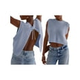 thumbnail image 3 of ZAXARRA Women Backless Tie Up Knit Crop Sweater Vest Sleeveless Round Neck Split Open Back Pullover Summer Tank Tops, 3 of 8