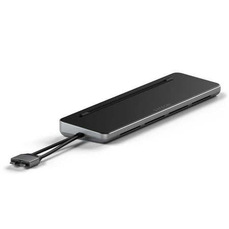 Satechi - Dual Dock with NVMe SSD enclosure – USB-C PD (75W), 2 USB-C data, 2 HDMI 2.0, 1 DisplayPort 1.4, 2 USB-A, Ethernet - Space Gray