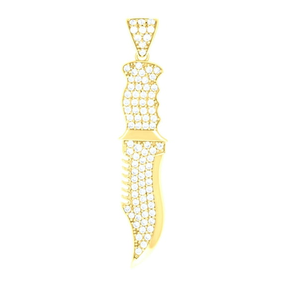 10kt Yellow Gold Mens Cubic-Zirconia Knife Tools Occupation Charm Pendant