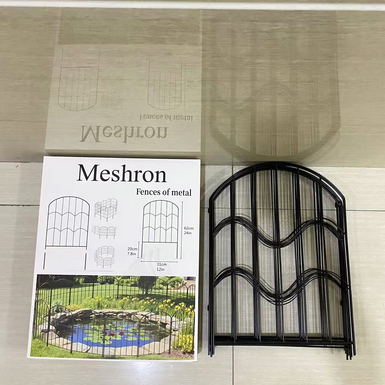 Meshron Fences of metal,Decorative Garden Fence, Outdoor Garden Metal Fencing with 2 Gates, Animal Barrier for Dog,  Black