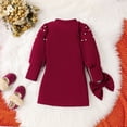 thumbnail image 4 of Zwiiyzr Toddler Baby Girl Dress Outfit Red Princess Dress Winter Round Neck Bubble Sleeve Pearl Embellished Dress and Bowknot Bag 4-7 Years Old Red, 4 of 8