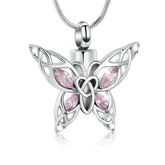 Butterfly Cremation Urn Necklace for Ashes Memorial Keepsake with CZ Pendant Jewelry Women Keepsake Bereavement Gift for A Loss of the Loved One