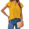 thumbnail image 2 of Women's Summer Blouses V Neck Swiss Dots Plain Work Tops Ruffle Short Sleeve Casual Comfy Loose Tunic Tops T Shirts, 2 of 7