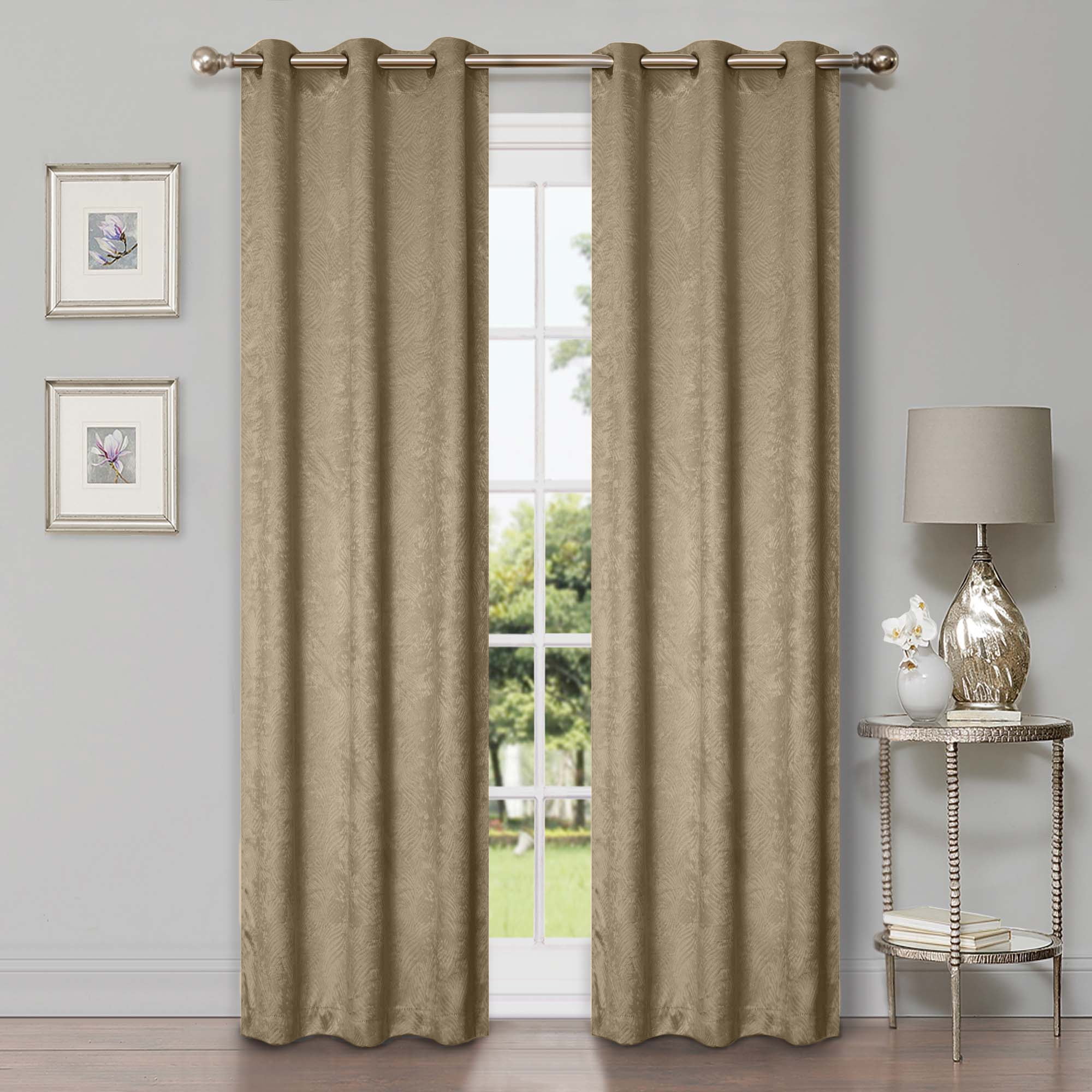 Superior Wave Blackout Grommet Curtains Panel Set, Tan, 52" x 84"