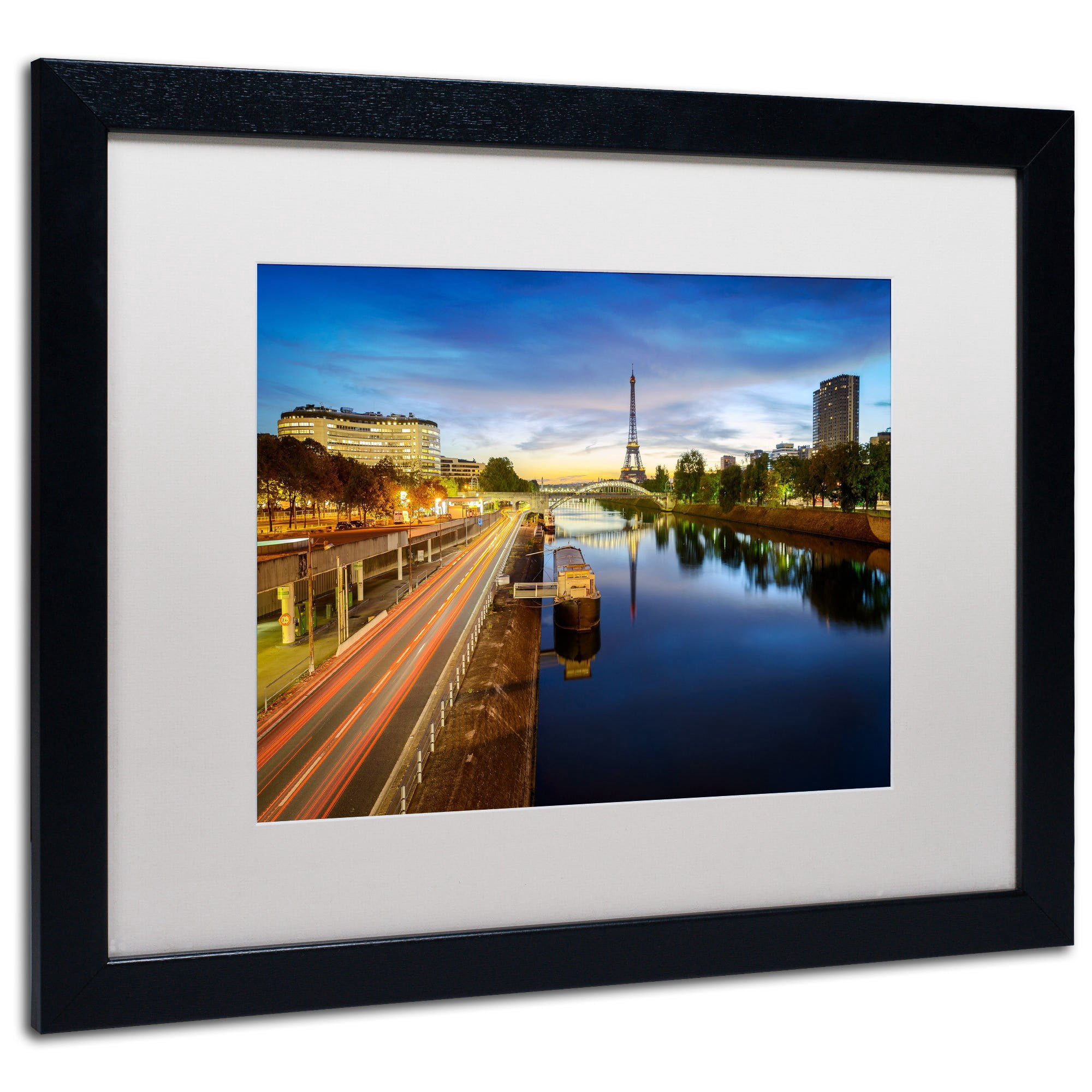"Blue Hour in Paris" Canvas Art by Mathieu Rivrin, White Mat, Wood Frame