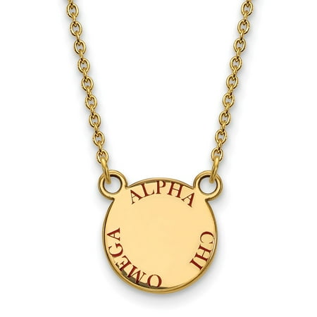 925 Sterling Silver Enamel Gold-Plated Official Alpha Chi Omega Small Enl Pend Pendant Necklace Charm Chain - with Secure Lobster Lock Clasp 18