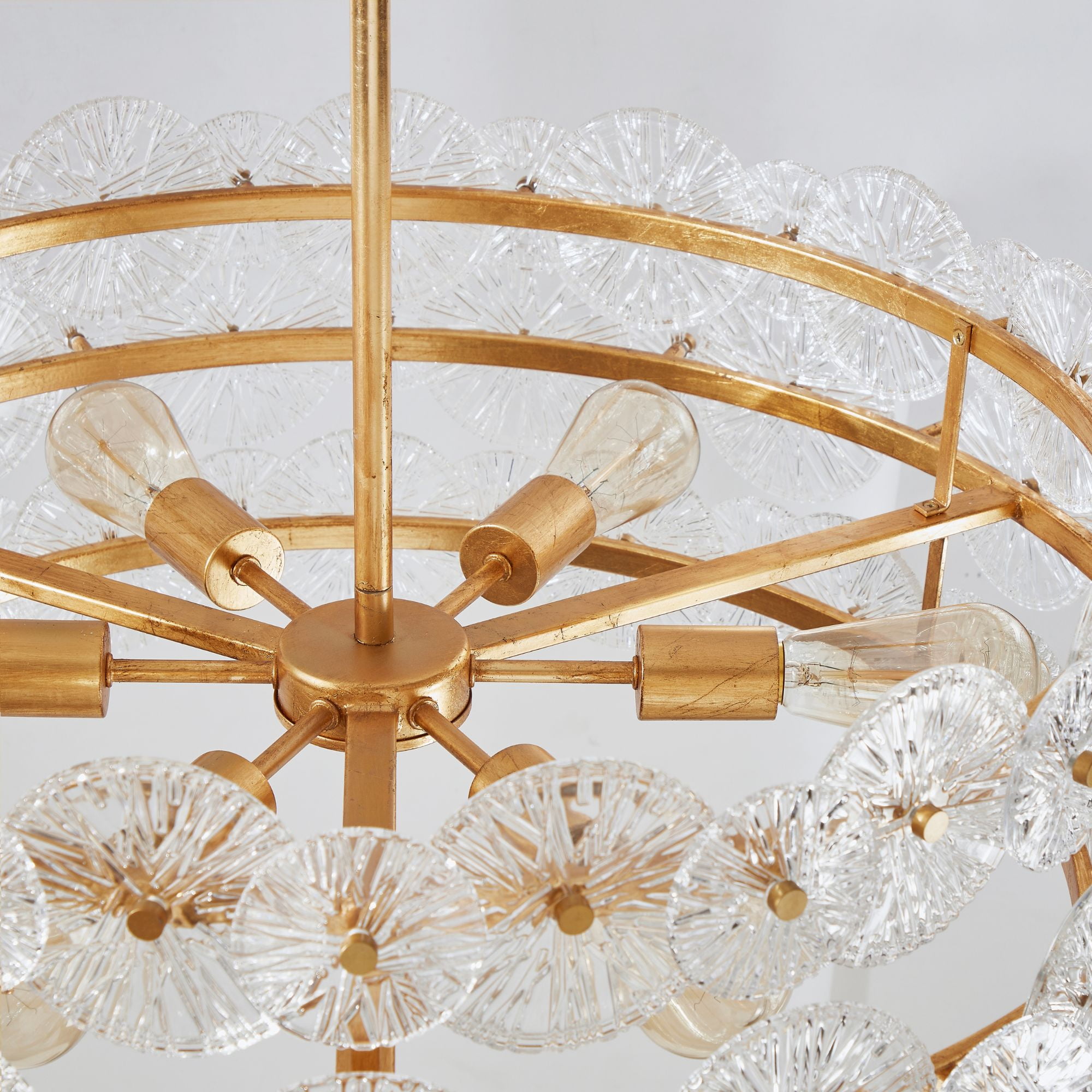 KAWOTI 6-Light Gold Glam Chandelier, DIY Island Pendant Light with Hand-Made Glass Discs for Living Room Dining Room Bedroom Hotel