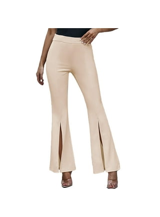  Womens Elegant Curvy Flare Dress Pants Split Front Solid Comfy  Stretchy High Waist Wide Leg Bootcut Lounge Trousers Beige : Sports &  Outdoors