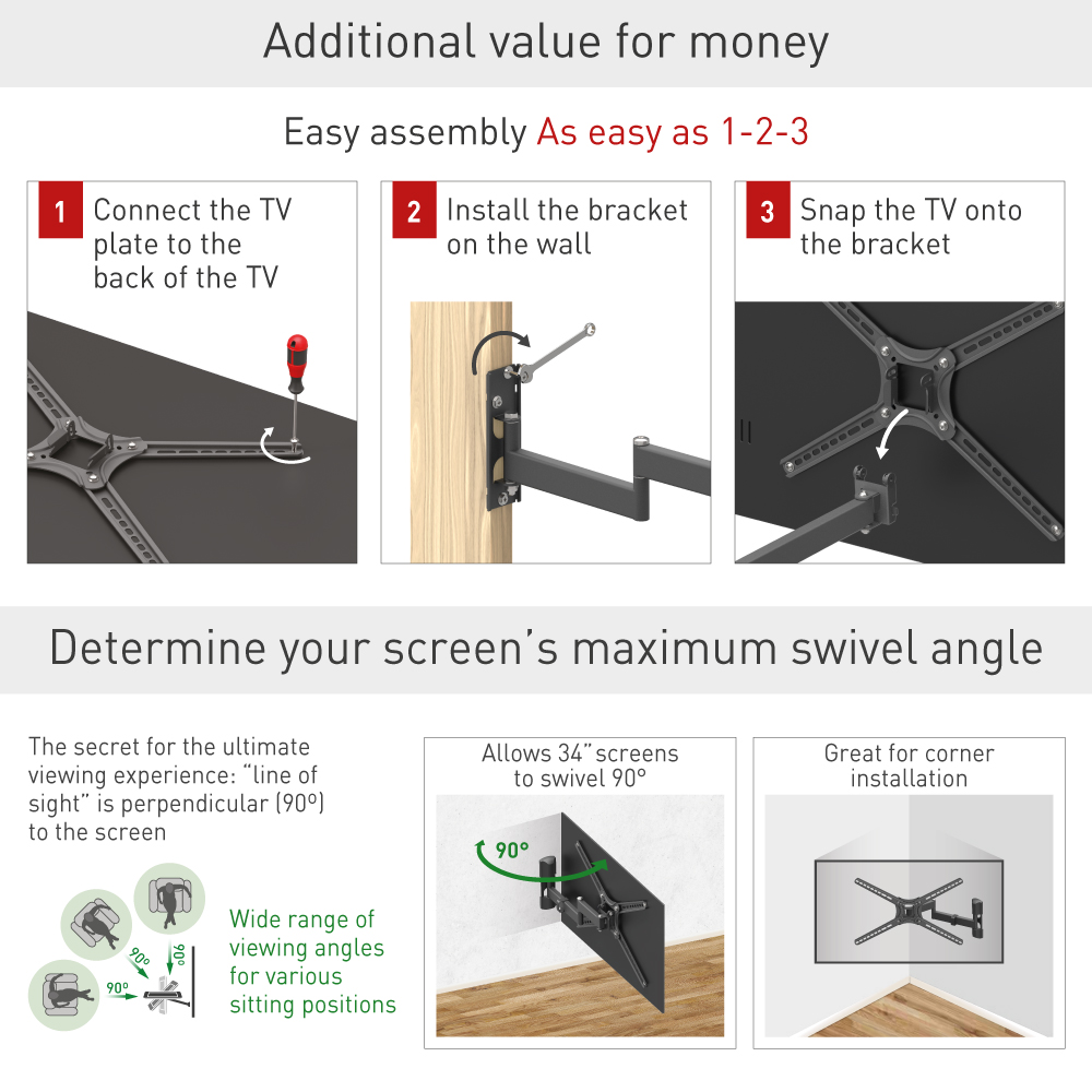 Barkan TV Wall Mount, 13-65 inch Full Motion Articulating - 4 Movement Flat/Curved Screen Bracket, Holds up to 55lbs, Patented Fits LED OLED LCD
