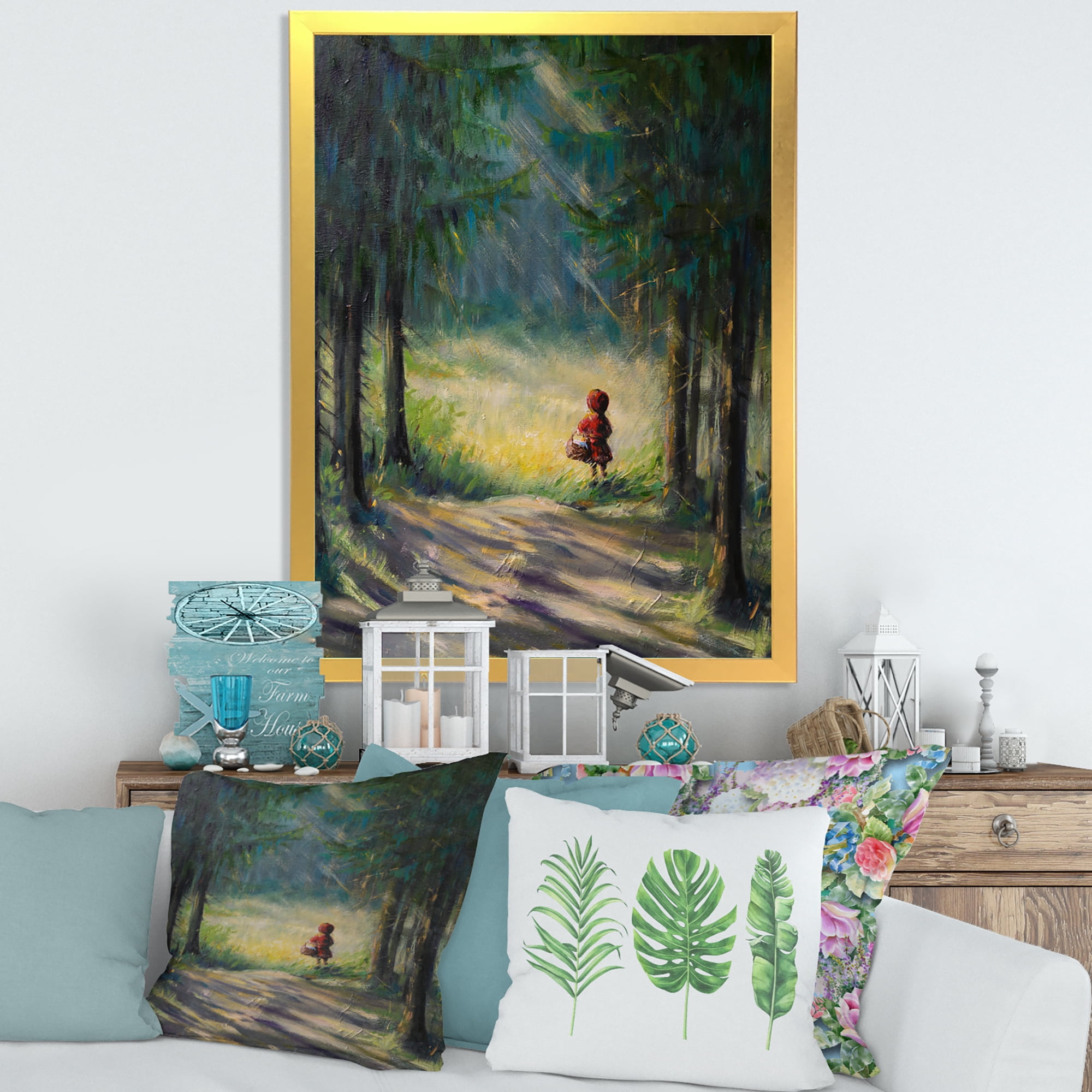 Designart 'Little Red Kid Riding Hood In The Woods' Traditional Framed Art Print