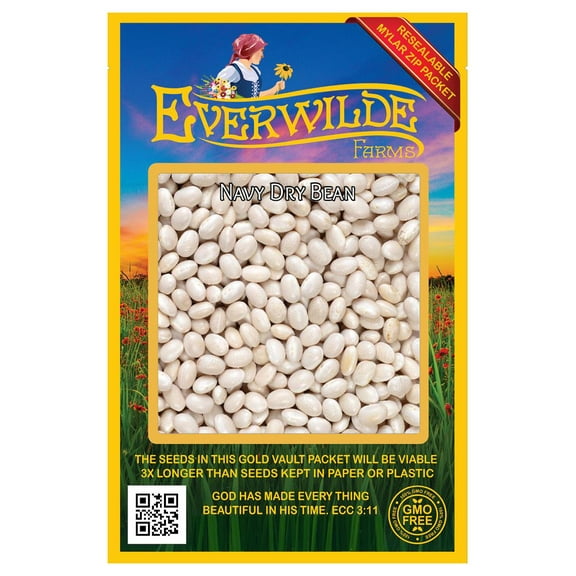 Everwilde Farms - 100 Navy Dry Bean Seeds - Gold Vault Jumbo Bulk Seed Packet