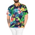 thumbnail image 4 of LA LEELA Men's Hawaiian Shirts Short Sleeve Button Down Shirt Men's Hawaii Shirts Boho Holiday Casual Summer Beach Shirts for Men Funny 3XL Hibiscus Floral, Blue, 4 of 6