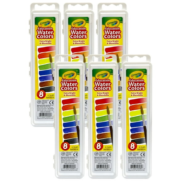 Crayola Education Oval Pans Watercolors Set, 8 Colors, Pack of 6