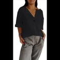 thumbnail image 3 of Camisa de para Mujer, Cuello en V, Botones, Blusa , Mangas 3/4, Informal, Holgada, Estilo Túnica, Camisetas de Verano. Negro M, 3 of 8