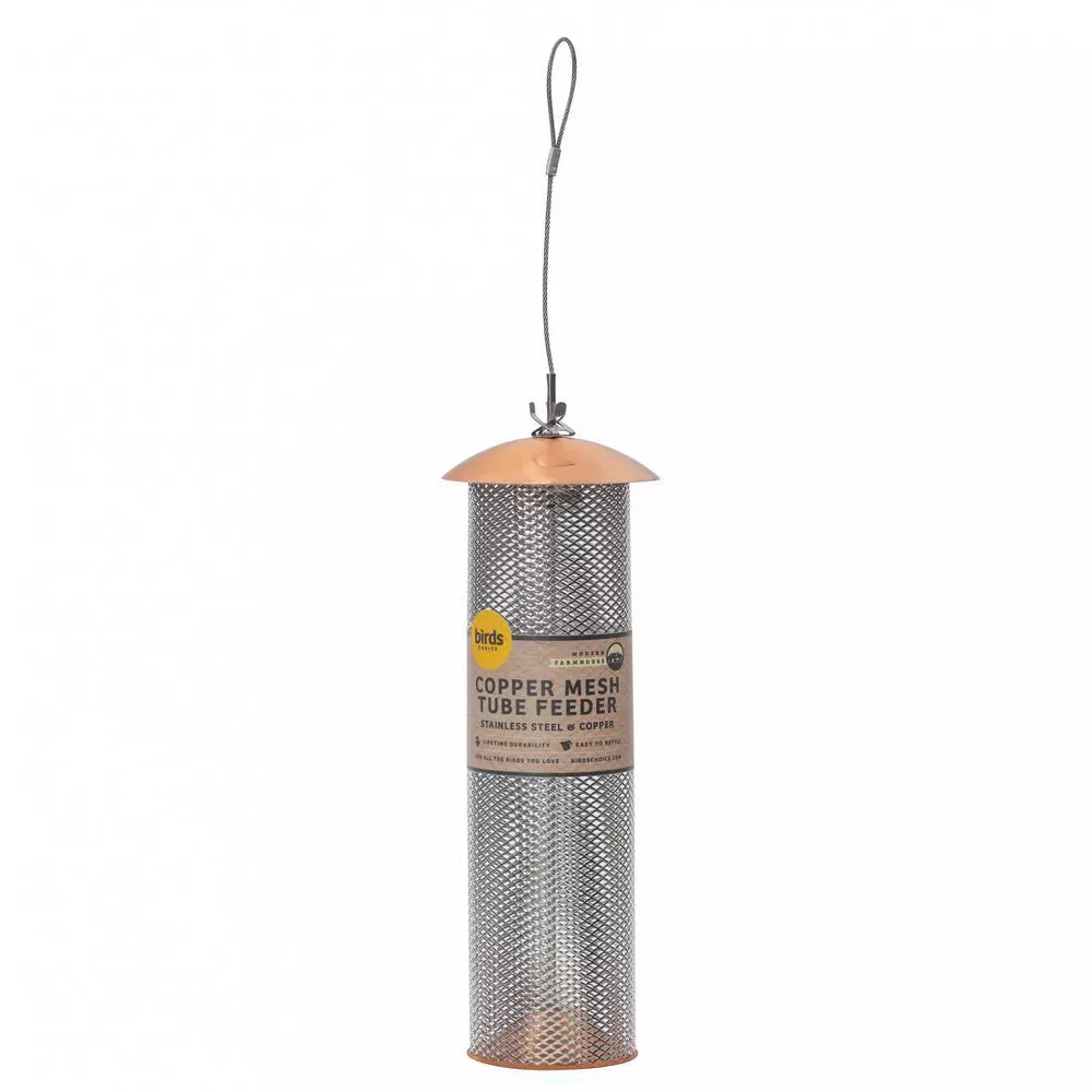 Modern Farmhouse Copper Mesh Bird Tuber Feeder for Finches
