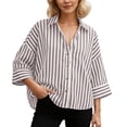 thumbnail image 2 of Blouses for Women Dressy Casual Slim Linen Long Sleeve Shirt Striped Casual Blouse Outfits, 2 of 9