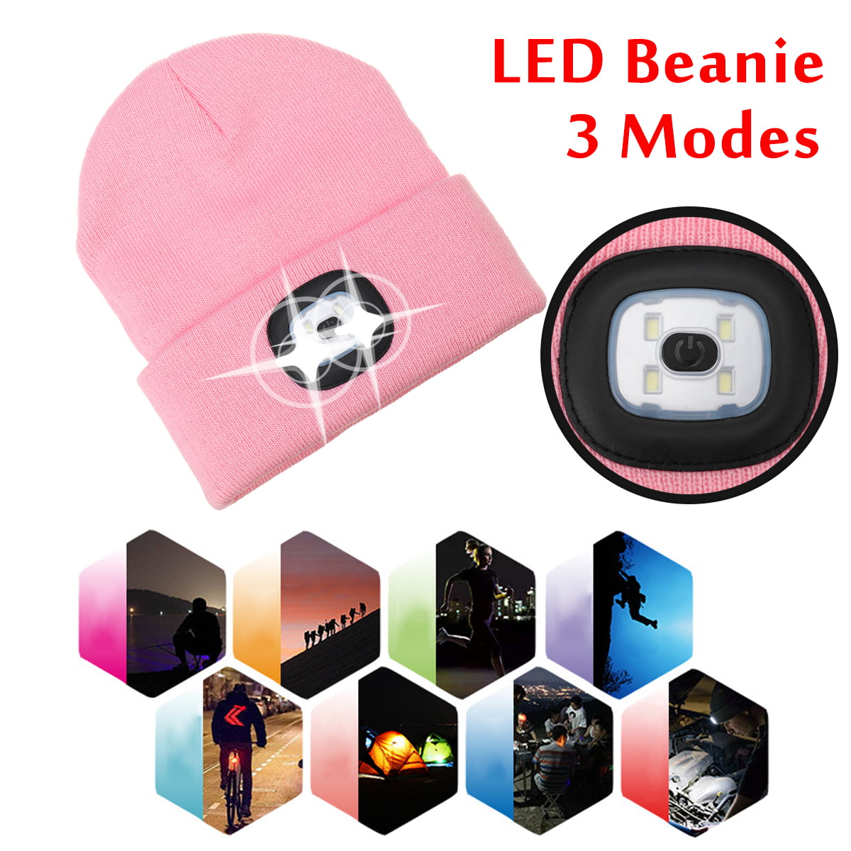 LED Beanie Hat With USB Rechargeable Battery Unisex High Powered Head Lamp Light 