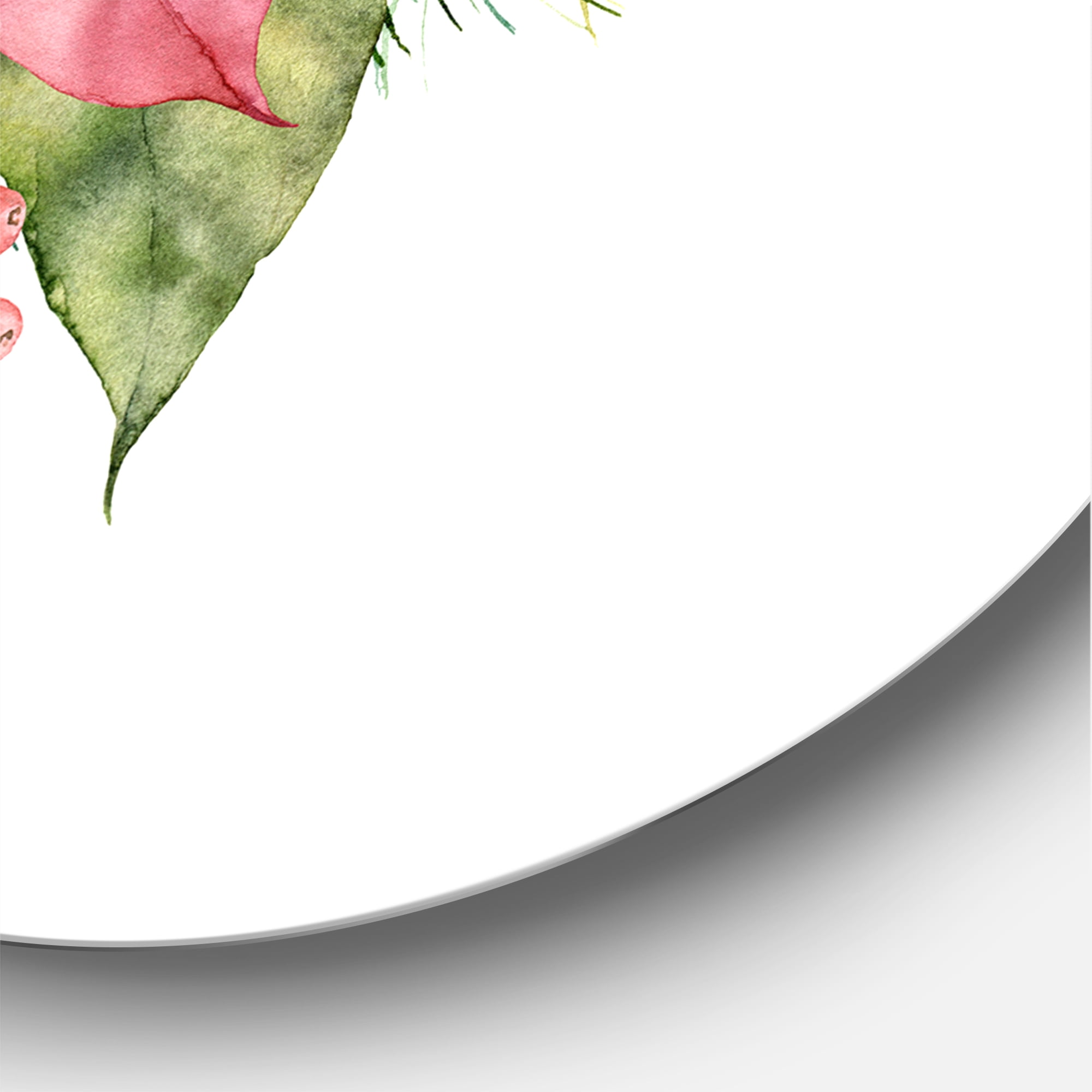 Designart 'Christmas Fir Branch and Holly Mistletoe Berries II' Traditional Circle Metal Wall Art 36x36 - Disc of 36