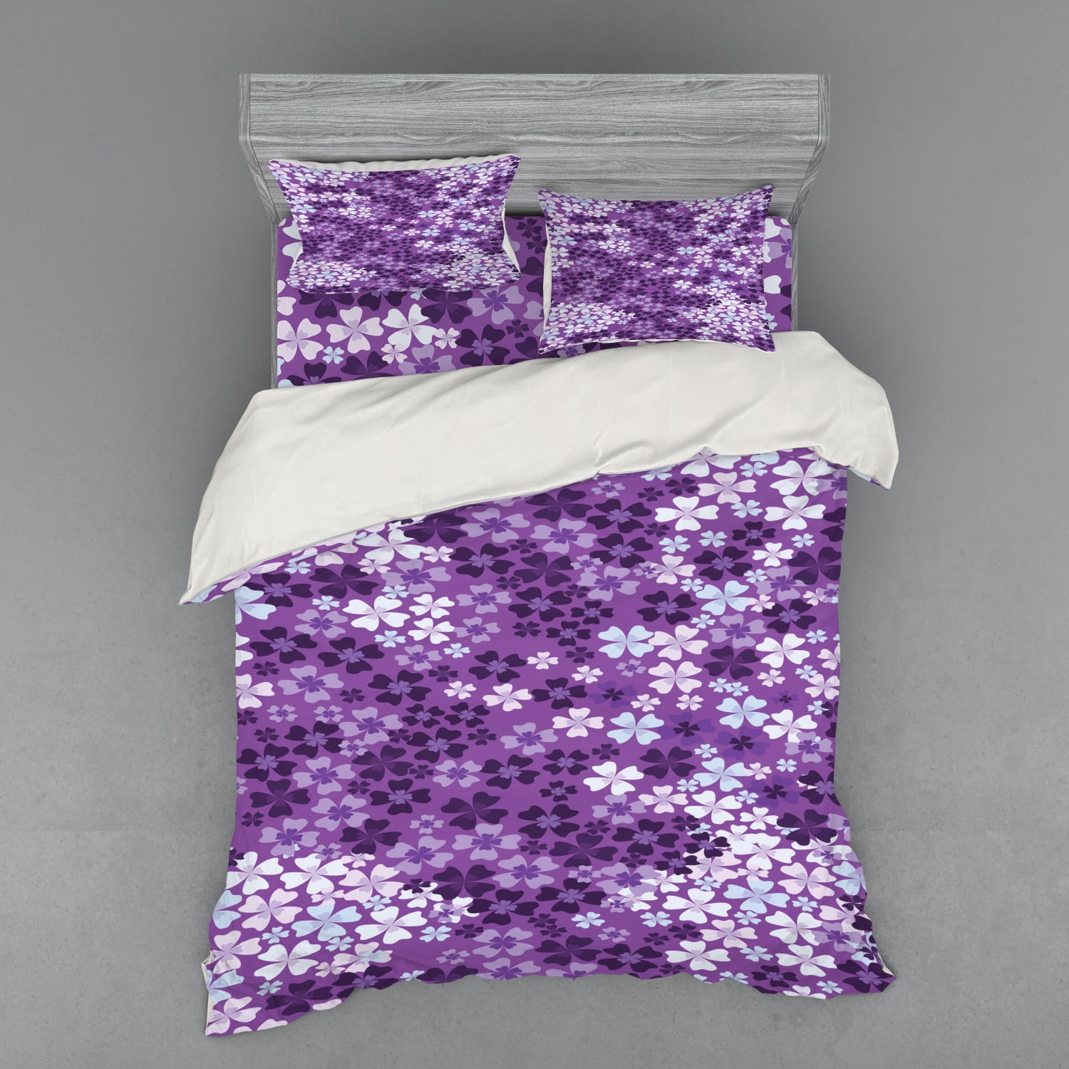Flower Duvet Cover Set, Lilac Flowers Blossoms in Spring Romantic
