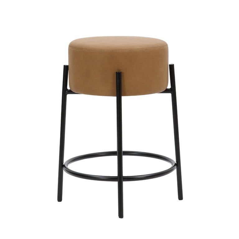 Nathan James Sgabello Da Bar Isaac – Seduta In Ecopelle Marrone, Base In Metallo Nero, Altezza 61cm