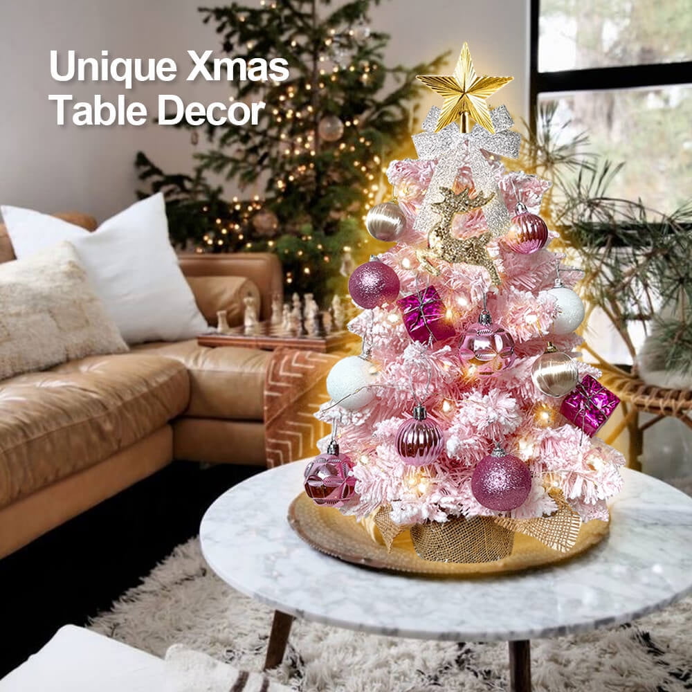 Hassch Pink Mini Christmas Tree 2ft with Light, Artificial Small