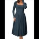 thumbnail image 5 of Vestido Midi Informal de Larga con Cuello Cuadrado para Mujer, Moda de y Otoño Verde Pavo Real M, 5 of 10
