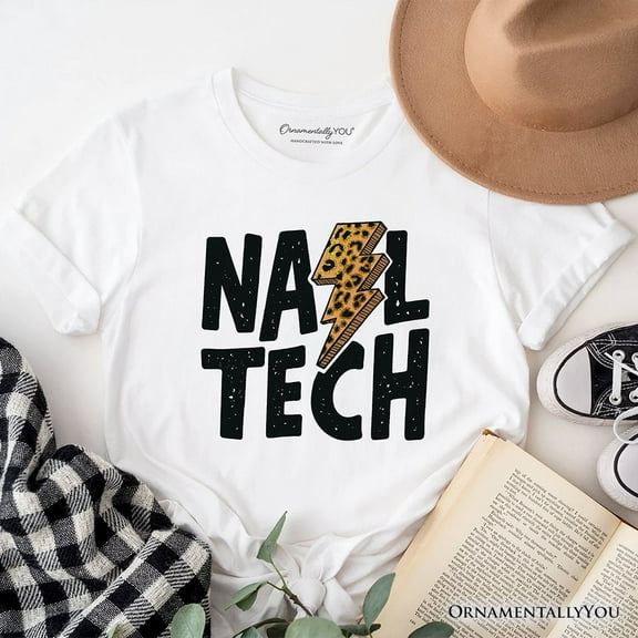 Nail Tech Leopard Lightning T-Shirt, Retro Stylist Tee