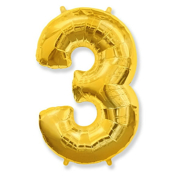 42 inch Number 3 - Gold Foil Mylar Balloon - Party Supplies Decorations