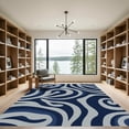 thumbnail image 2 of ODIKA 5'x7' Machine Washable Non-Slip Area Rug, Nautical Swirling School of Fish with Interwoven Waves High Traffic Rug with Pad, Blue, 914947, 2 of 8