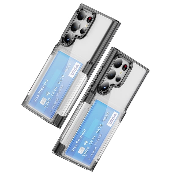 Allytechgroup Clear Case for Samsung Galaxy S22 Ultra, Wallet Back Cover with Cards Holder Not-Yellowing Bumper Protective Phone Case for Galaxy S22 Ultra, Black