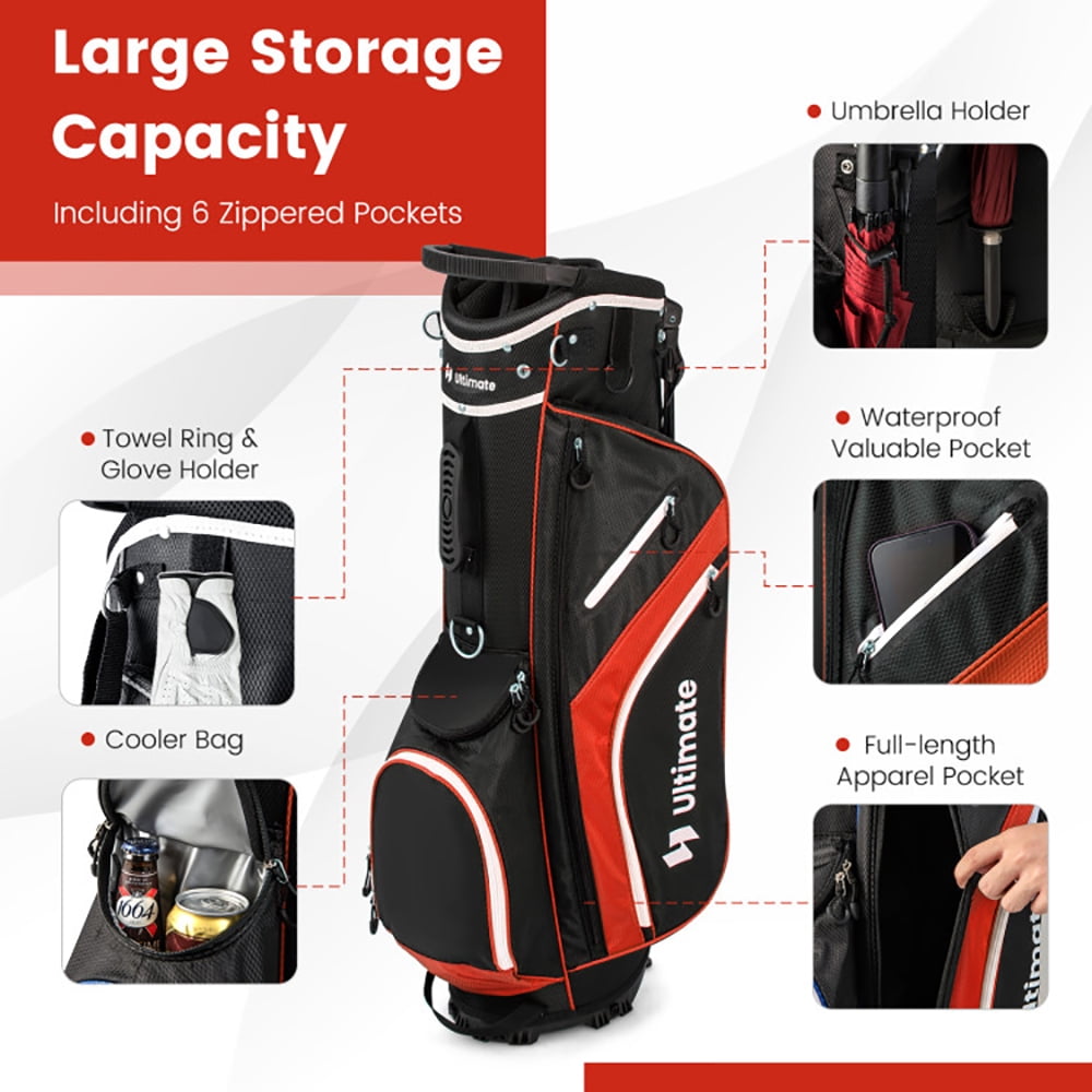 Topcobe Lightweight Golf Stand Bag with 14 Way Top Dividers and 6 Pockets, Golf Bags for Adult, Multiple Pockets, Red