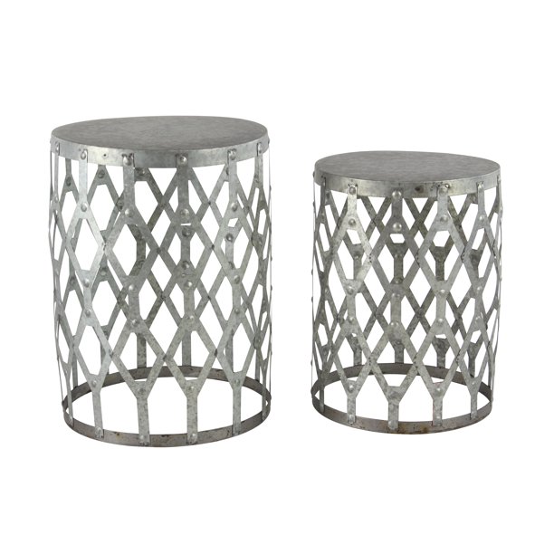 DecMode 19", 22" Grey Aluminum Farmhouse Accent Table, Set of 2