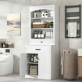 thumbnail image 2 of MAYEERTY White Bathroom Cabinet 4 Doors Drawers Adjustable Shelf 6 Open Shelves MDF Combo, 2 of 6