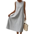 thumbnail image 4 of Sentmoon Robe de Villégiature Été 2026 Douce et Confortable à Imprimé Rayé Sans Manches à Col Rond Robe de Boîte de Nuit avec Poches Coupe Régulière pour Voyage et Vacances Gris TG, 4 of 6