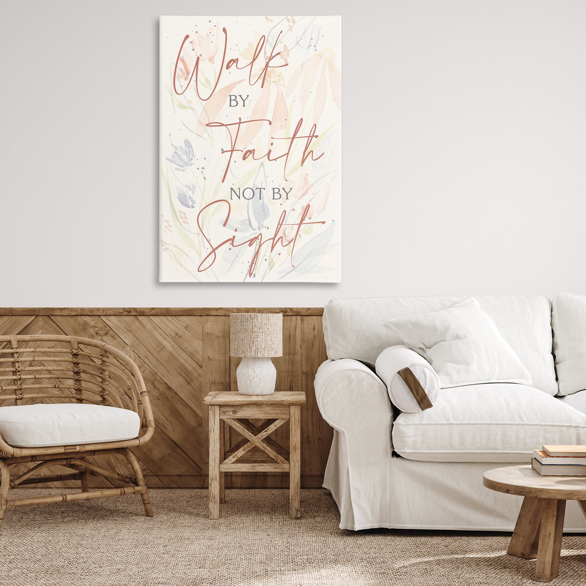 Stupell Industries Walk By Faith Phrase Religious Painting Gallery Wrapped Canvas Art Print Wall Art, 30 x 45