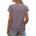 thumbnail image 3 of PNTUTB Summer Women's Fashion Solid Color V Neck Knit Openwork Casual Loose Comfortable Short Sleeve T Shirt, 3 of 5