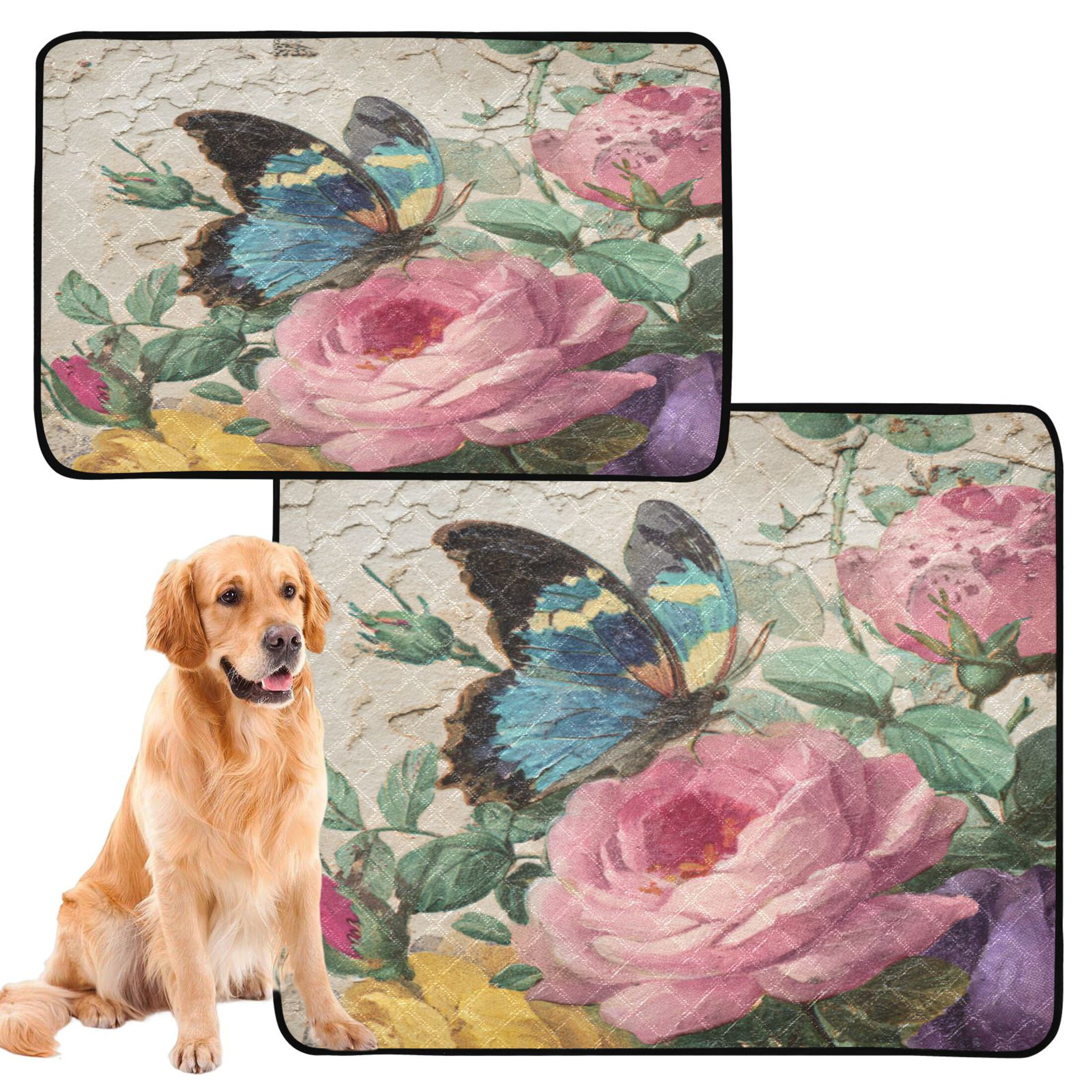 Qxltty Vintage Butterfly Cat litter Pads Pet Set of 3 Diaper Mats Center Anti-leakage Layer Absorbent Soft and Comfortable