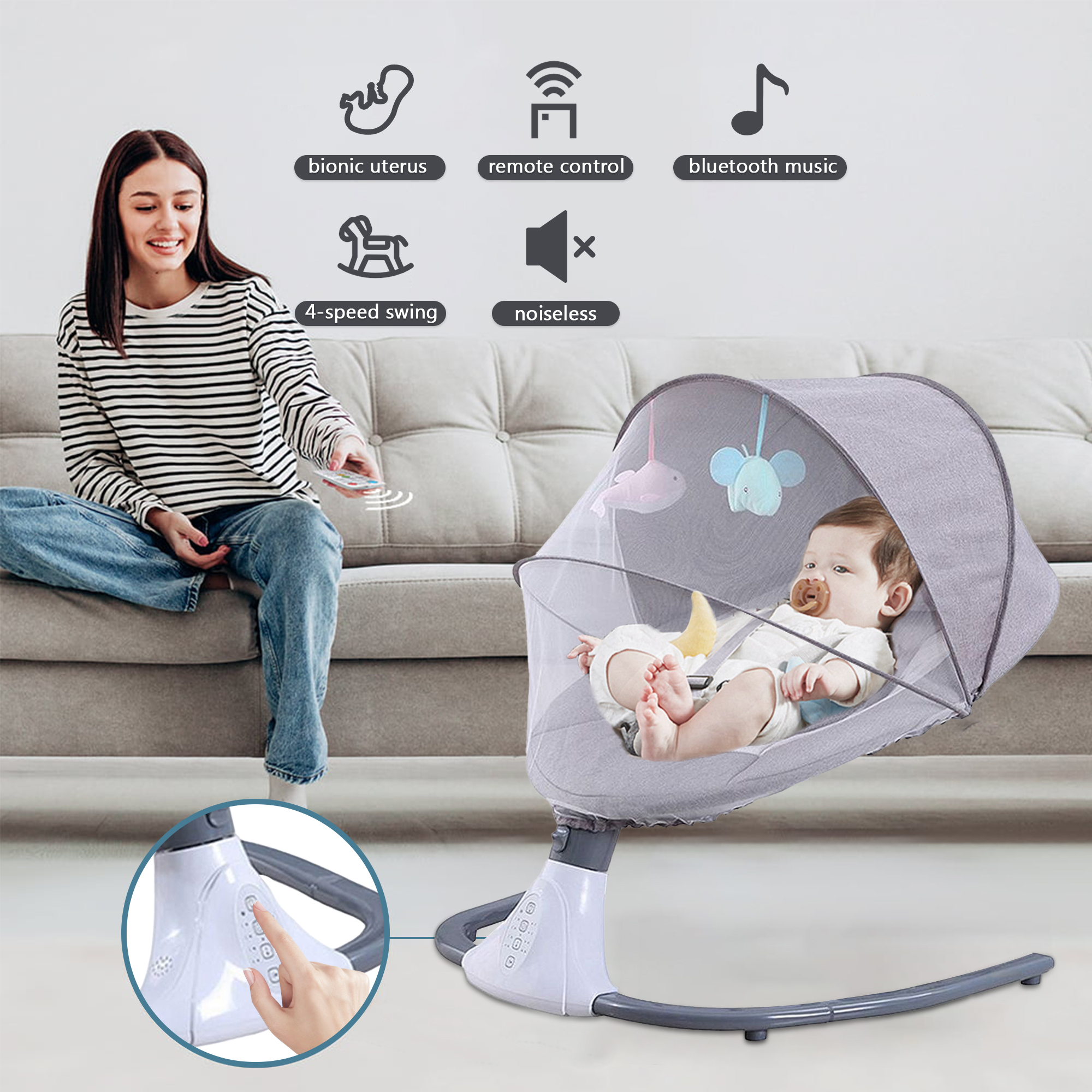 SLLINGLUO Baby Swing for Infants, Motorized Portable Swing, Bluetooth