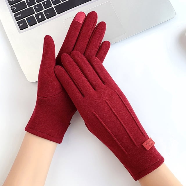 Gants Rouges Mitaines Femmes Automne Hiver Garder au Chaud Écran Gants Fins Cyclisme Conduite Mode Élégant Lettrage Marque Coupe-Vent