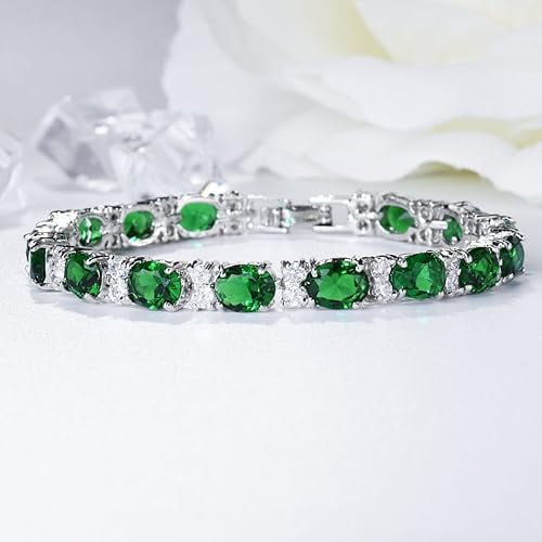 Dreamofdazzles Jewels 5.00 Ctw Oval Cut Green Emerald Womens Tennis Bracelet 14K White Gold Plated 925 Sterling Silver