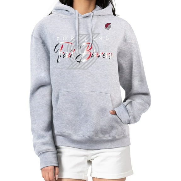 Women's G-III 4Her by Carl Banks Gray Portland Trail Blazers Shadow Logo Tri-Blend Fleece Hoodie