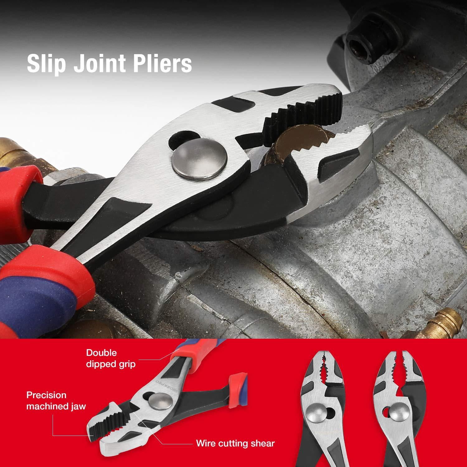 Pliers Set  Cr-v Construction Includes 6 Inch Slip Joint Long Nose Diagonal 8 Groove 7 Linesman And Storage Pouch For Basic Repair (pack Of 2)