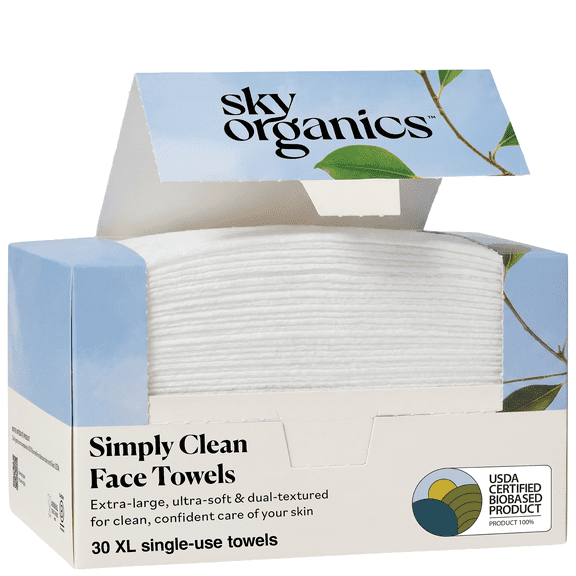 Sky Organics Simply Clean XL Single-Use Face Towels, 30 Count