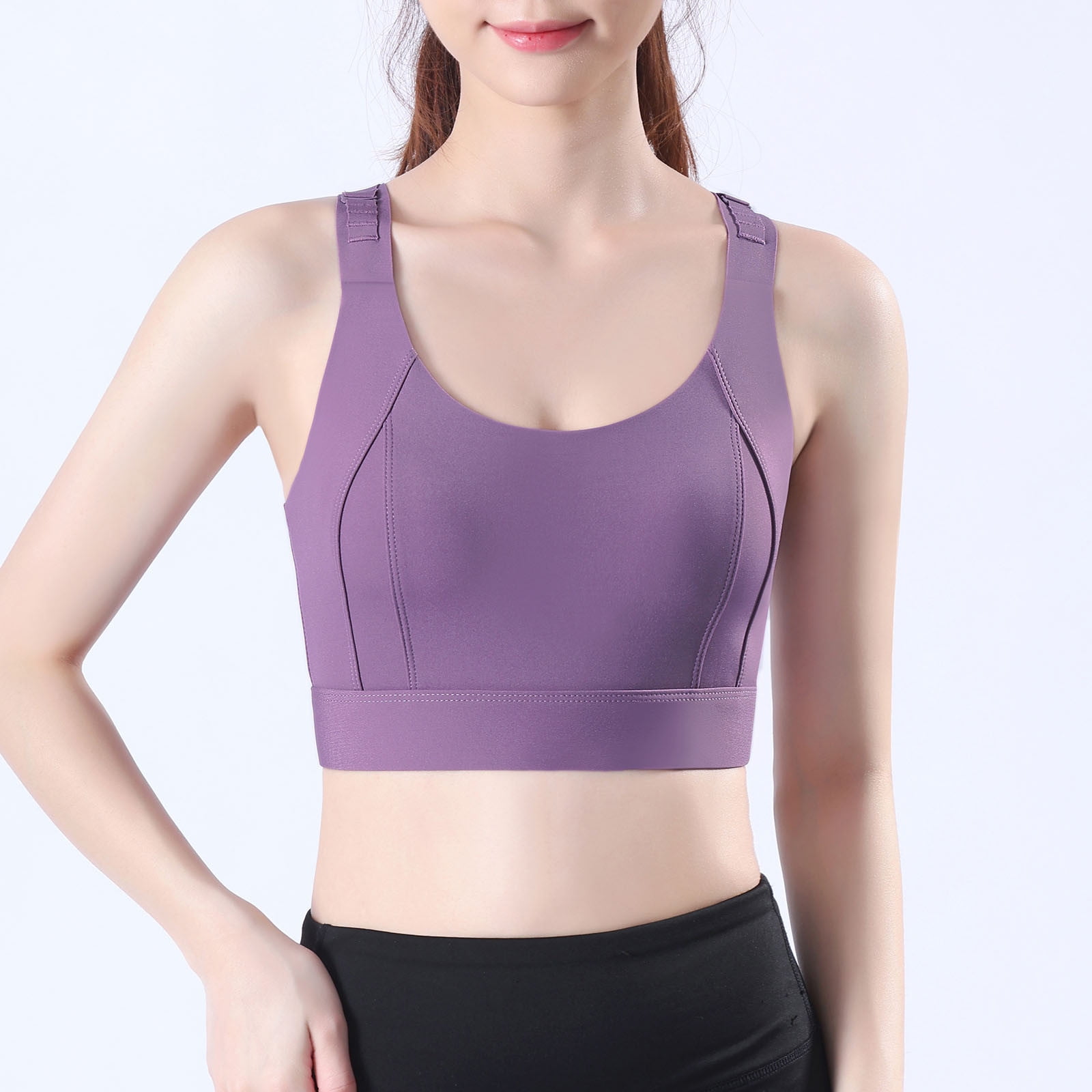 Sports Bra Double Shoulder Straps Cross Back Sports Bras Women Elasticity  Tank Top Comfortable Shockproof Workout Crop Tops (Color : Purple, Size 