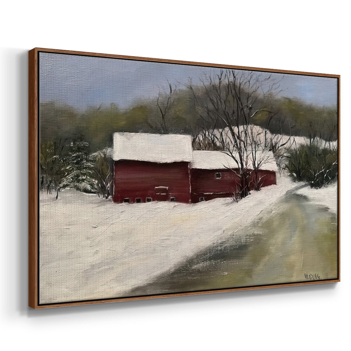 Winter Homestead II - Framed Gallery Wrapped Holiday Canvas - 25 x 37 - Rosewood Frame