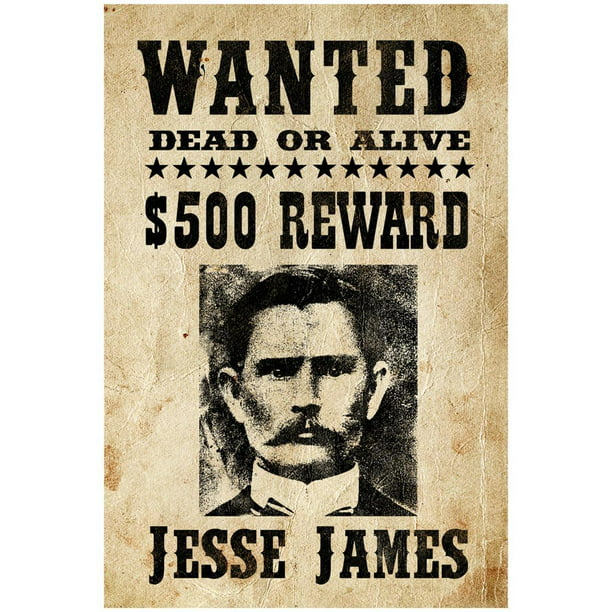 Jesse James Wanted Advertisement Print Poster - 13x19 - Walmart.com ...