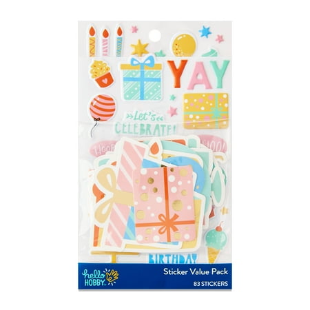 Hello Hobby Happy Birthday Puffy Sticker value pack, Multicolor, Birthday Icons, 83 Count