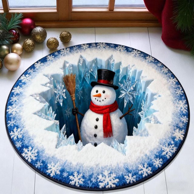 Feltree Christmas Circular 3D Stereoscopic Doormat Non-Slip Absorbent Mat for Entrance Door Bathroom Home Decor 15.75 Inch